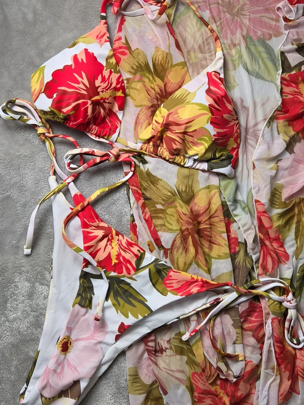 SHEIN Floral Tie-Side Bikini Set in Red, Pink, Yellow